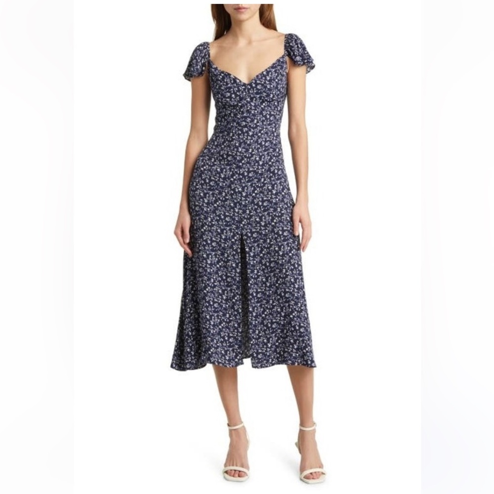 NWT Reformation baxley floral flutter sleeve midi dress, size 6